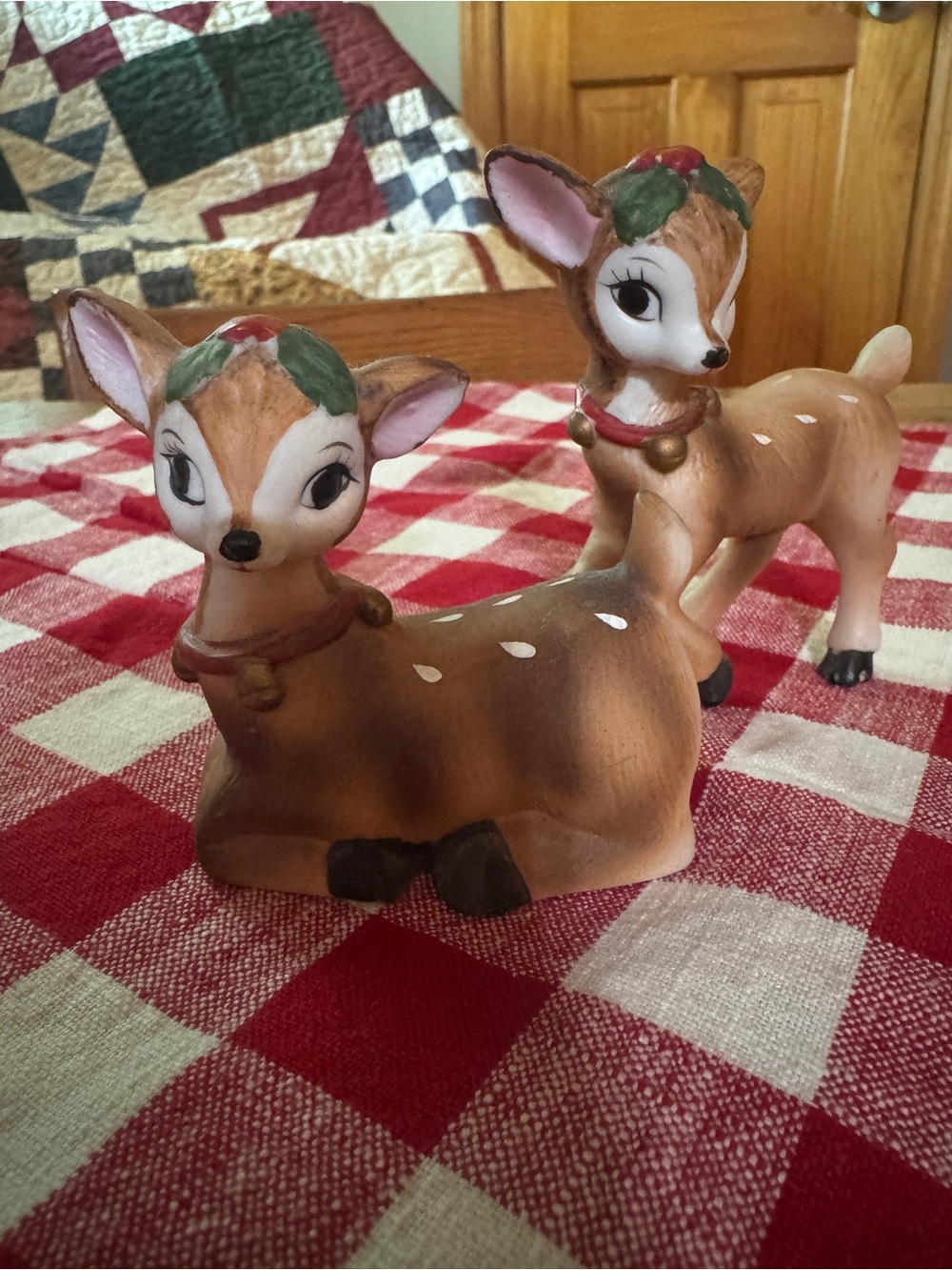 Vintage Style Homco Brown Ceramic Reindeer Figurines - Holiday Home Décor